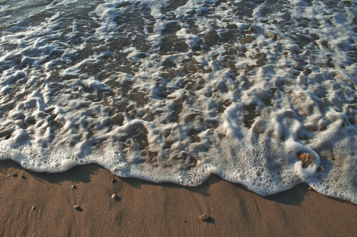 Sea foam against sand