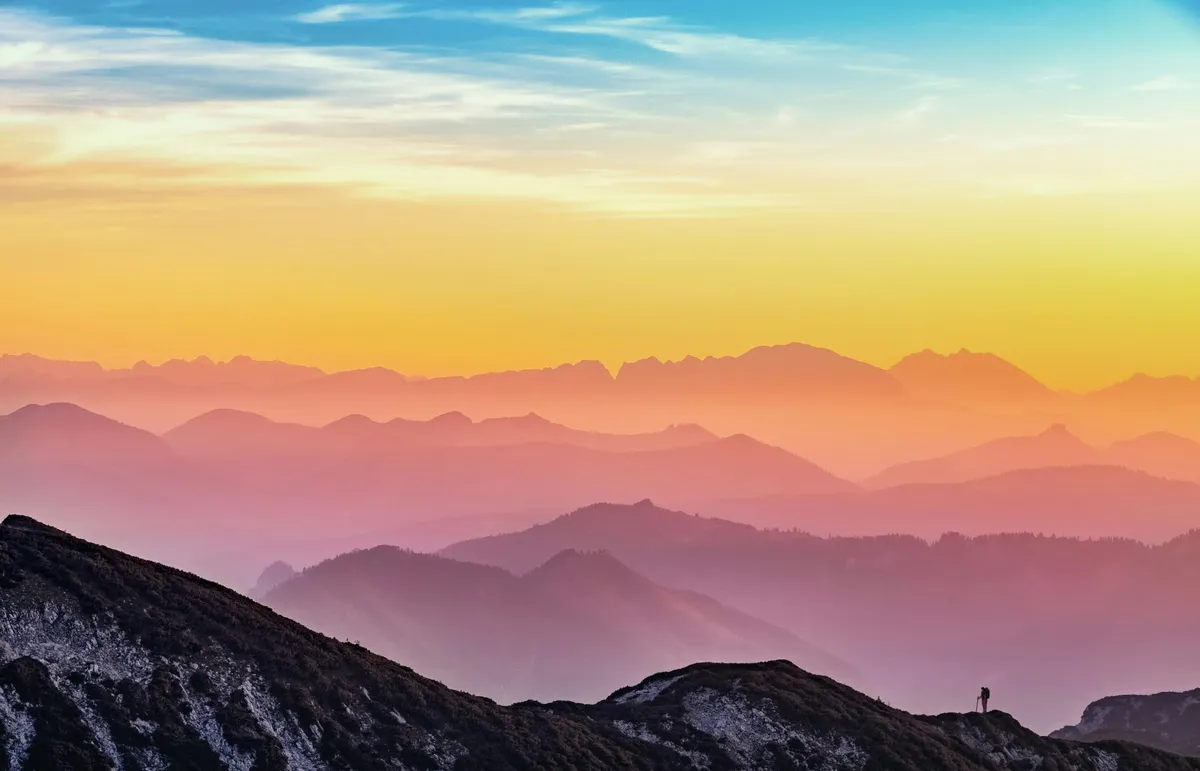 Clouded mountains at dusk