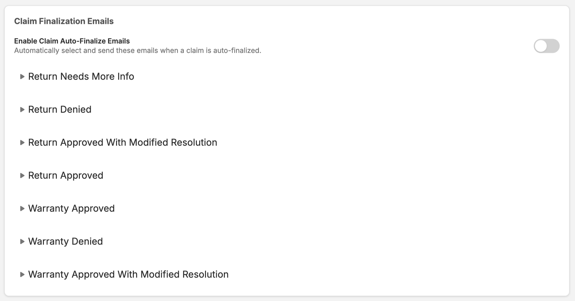 Enable or Disable Automated Emails for Auto-Finalized Claims
