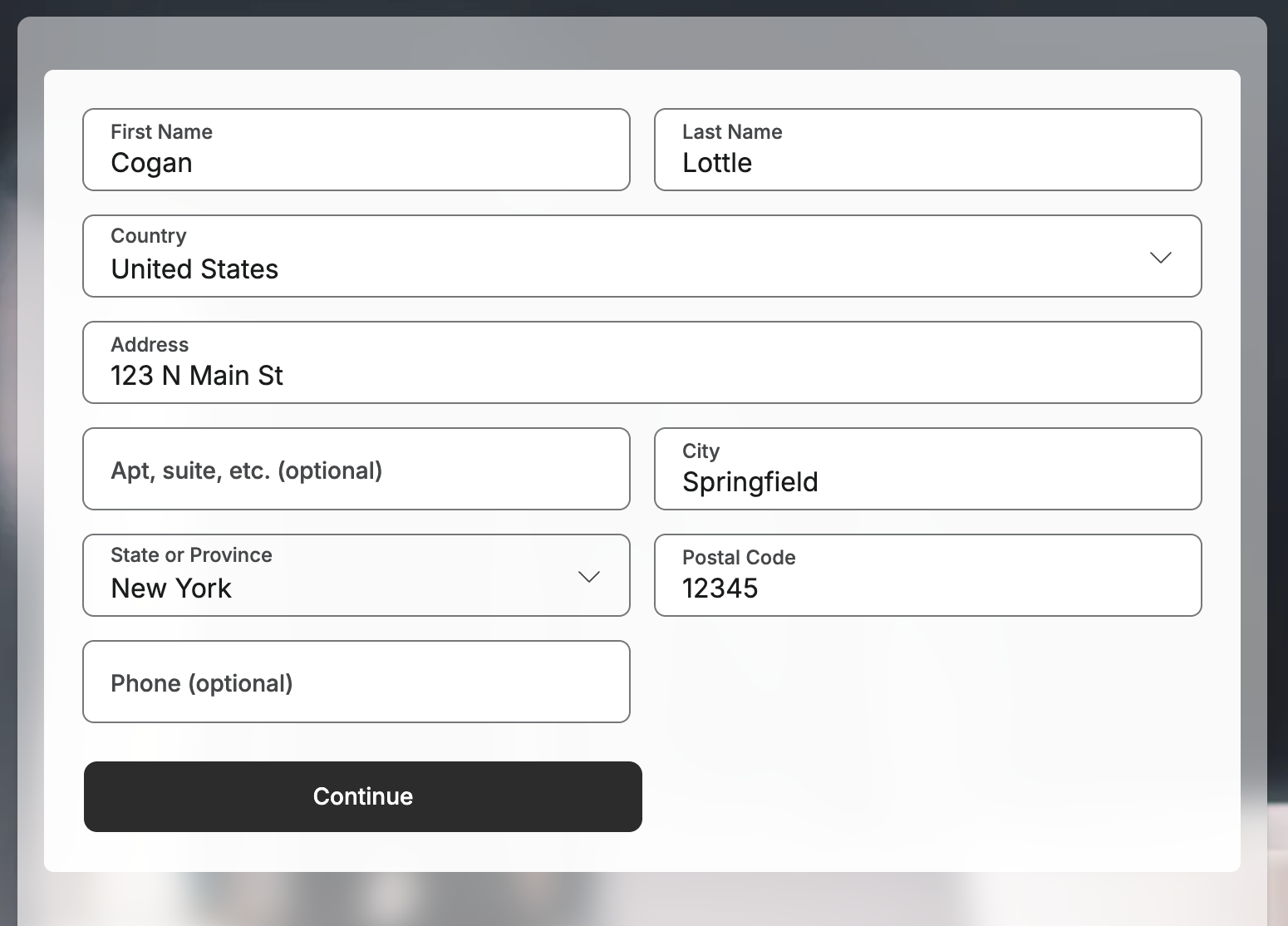 Customer order editing form for updating the shipping address