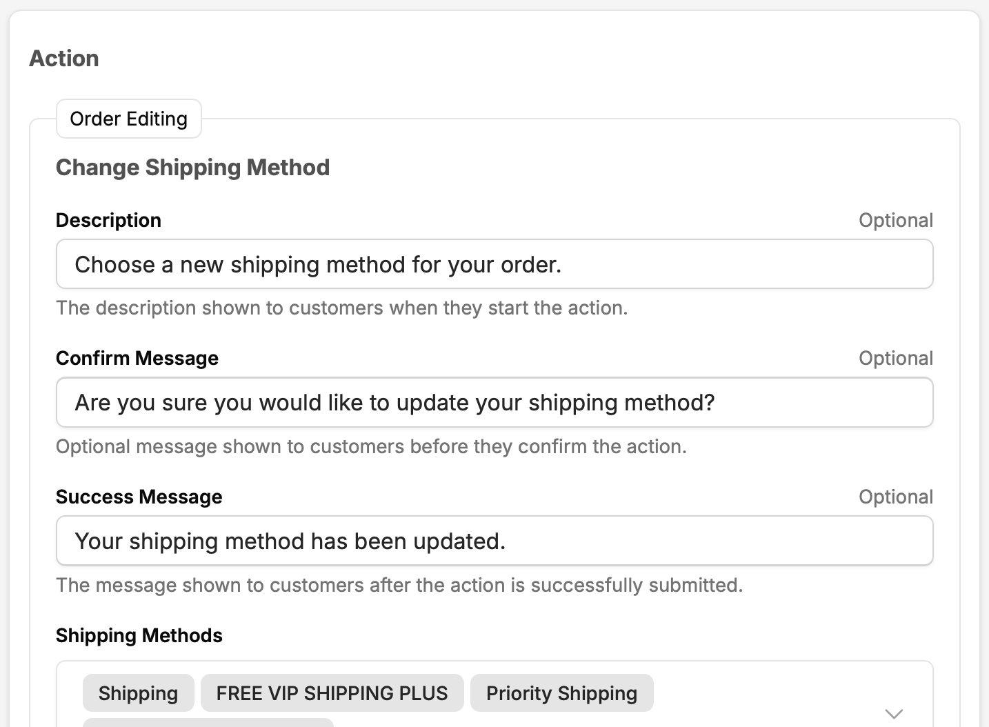 Order editing shipping automation rule configuration