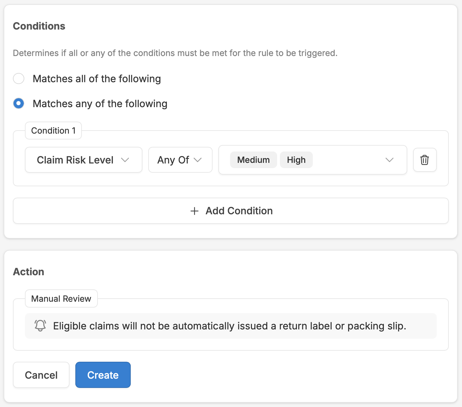 Claim Risk detail panel