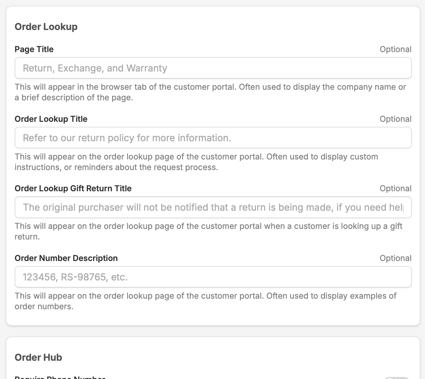 Custom branded portal with conditional fields and renamed labels
