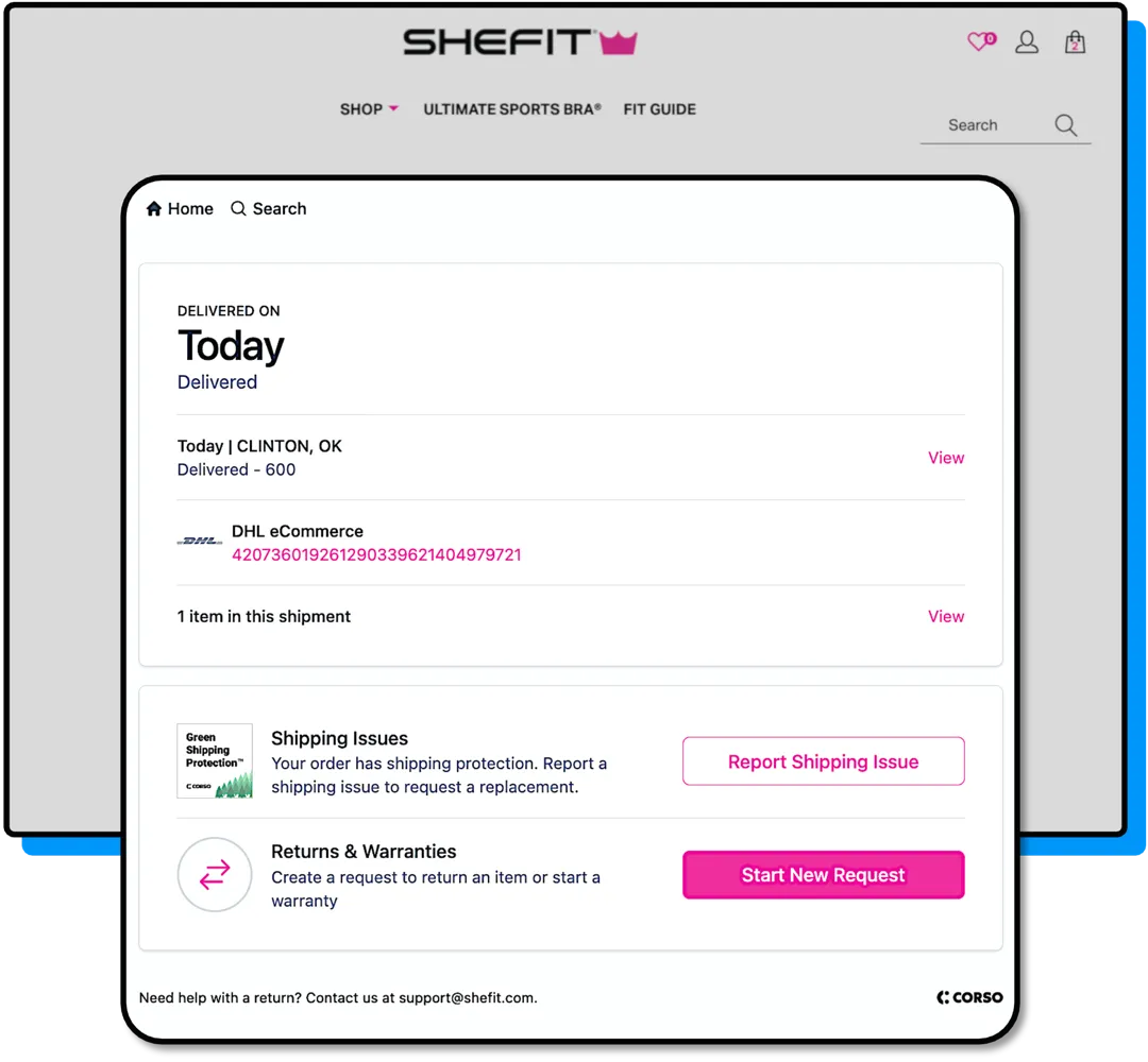 Branded tracking page embedded on a Shopify storefront