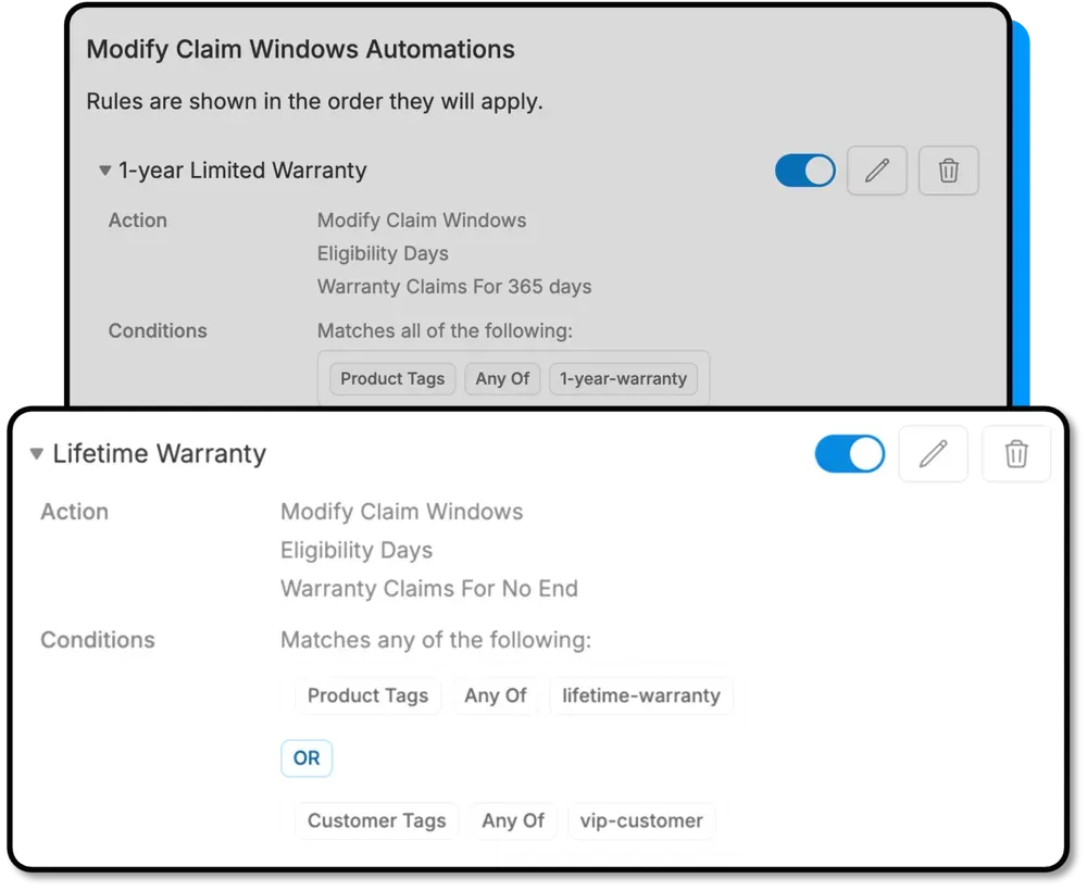 Lifetime warranty workflow configured in Corso